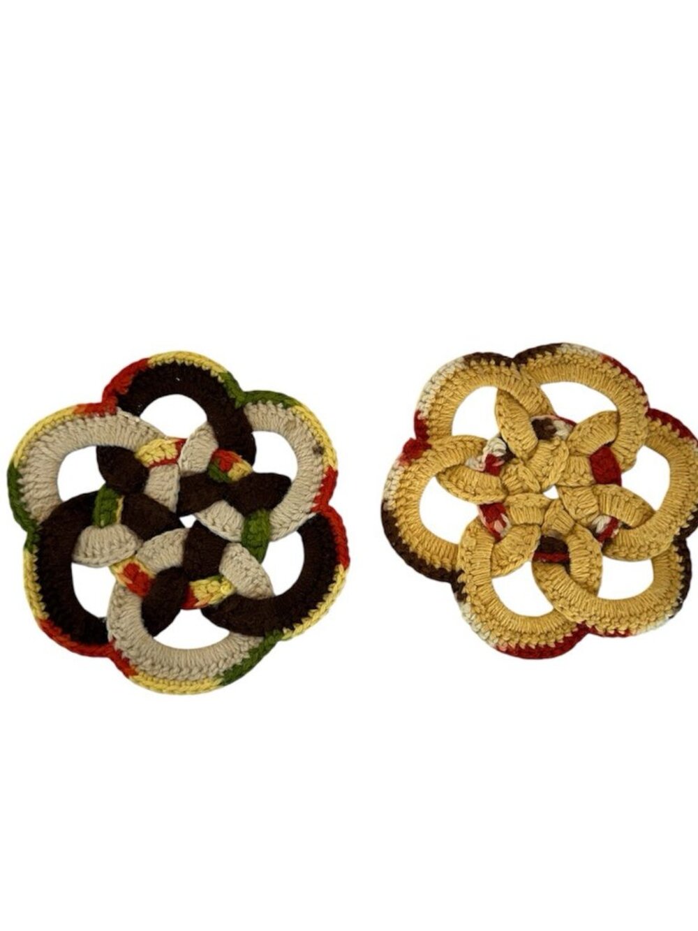 HAND KNIT CROCHETED Vintage 70s Pot Holders Hot Pads Trivet Trivets Lot Boho Set